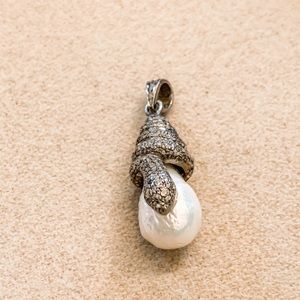 Freshwater Baroque Pearl Diamond Snake Pendant